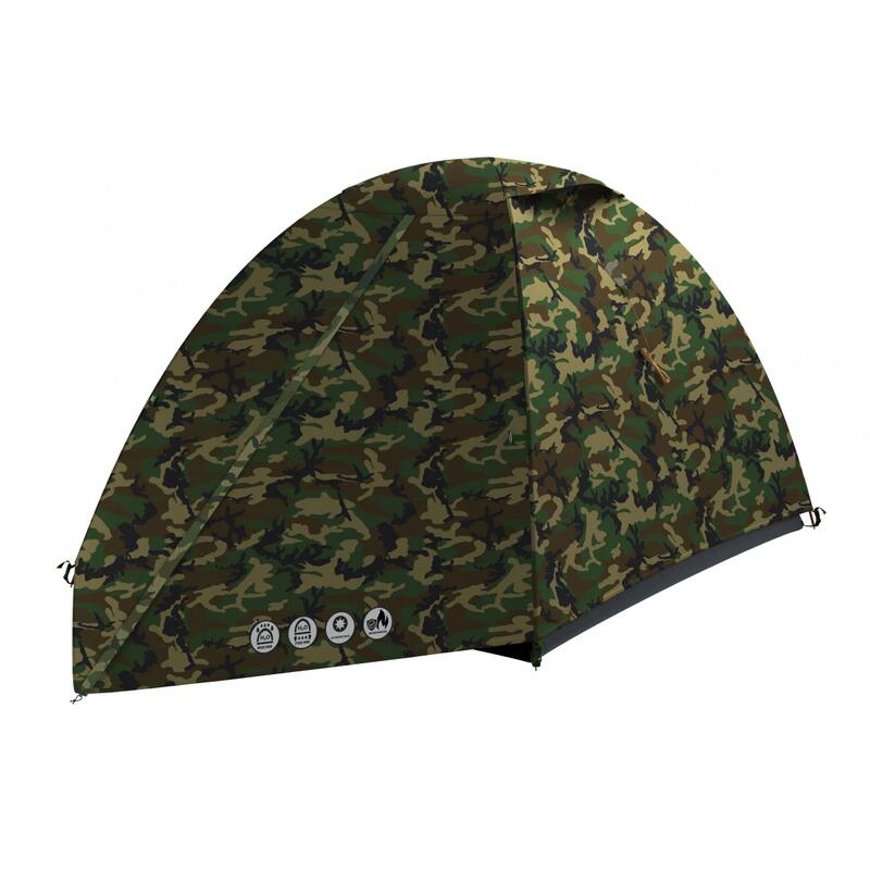 tente légère bizam 2 army pour 2 personnes en camouflage vert idéale pour le camping