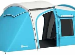 tente de camping outsunny tunnel avec 2 chambres et 4 portes