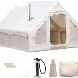 tente de camping gonflable avec cheminée et fenêtre de toit