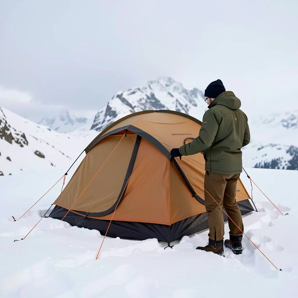 Tente 4 saisons en conditions hivernales alpines